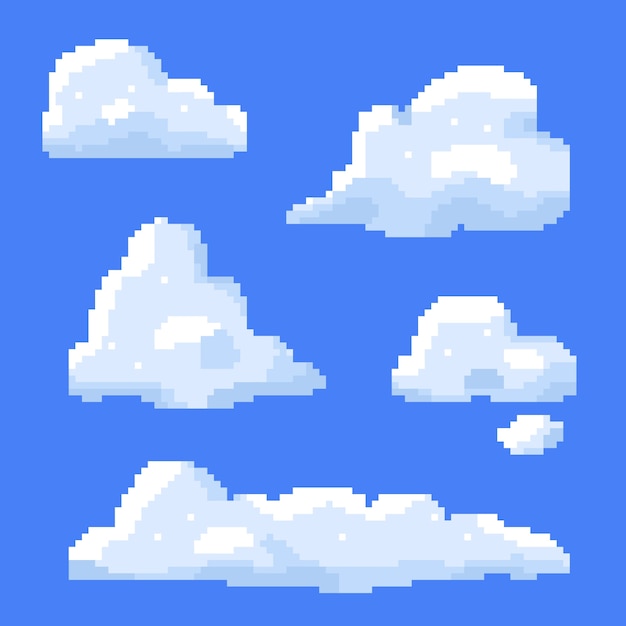 Ilustración de nube de pixel art de diseño plano