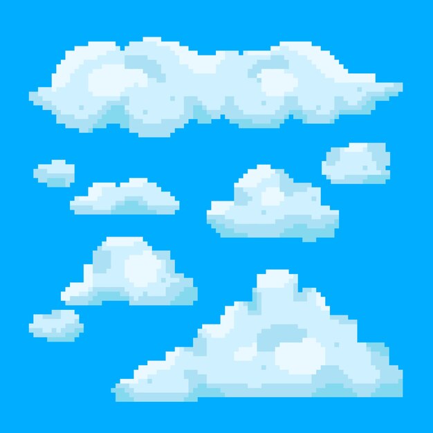 Ilustración de nube de pixel art de diseño plano