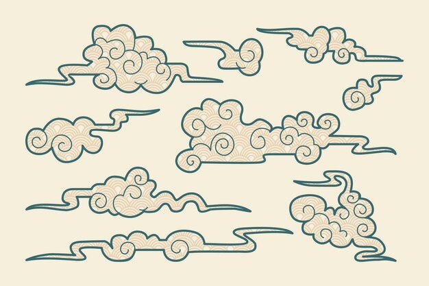 Ilustración de nubes orientales dibujada a mano