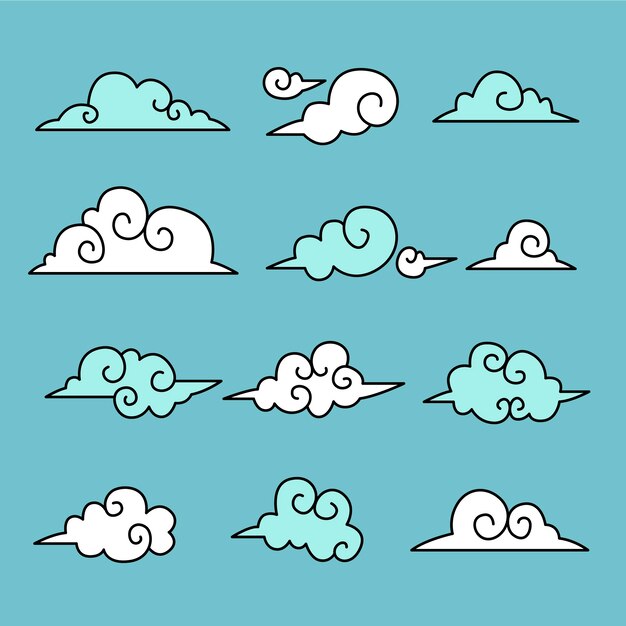 Ilustración de nubes orientales dibujada a mano