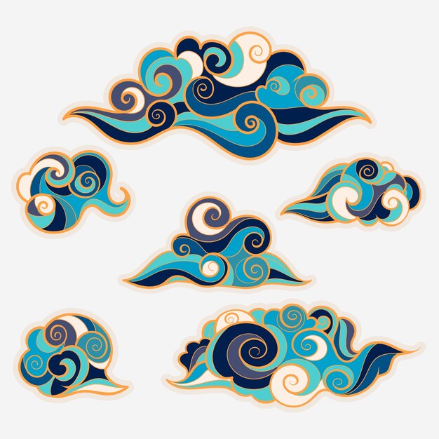 Ilustración de nubes orientales dibujada a mano