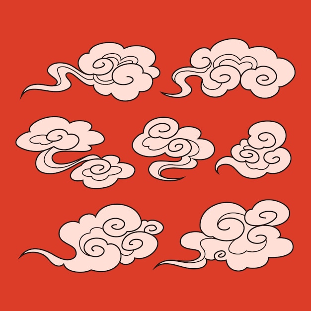 Ilustración de nubes orientales dibujada a mano