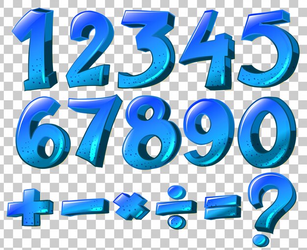 Ilustración de los números y los símbolos matemáticos en color azul sobre un fondo blanco