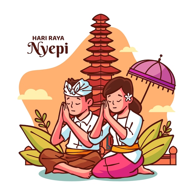 Ilustración de nyepi dibujada a mano