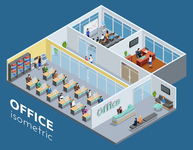 Vector gratuito ilustración de oficina de negocios isométrica