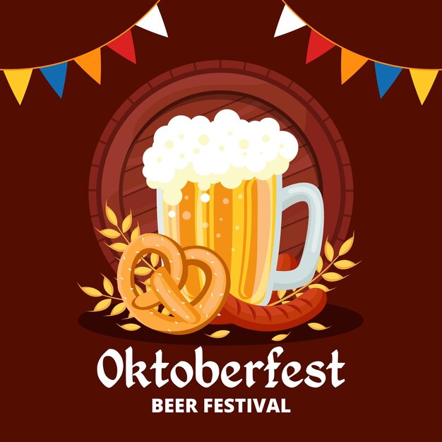 Ilustración de la Oktoberfest con pinta y guirnaldas