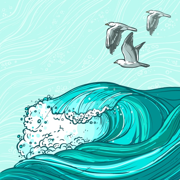 Ilustración de las olas del mar