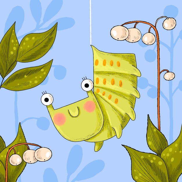 Ilustración de oruga de dibujos animados dibujados a mano