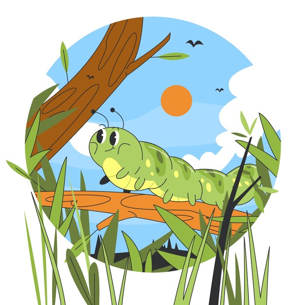 Ilustración de oruga de dibujos animados dibujados a mano