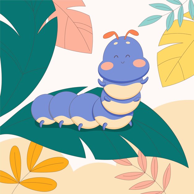 Ilustración de oruga de dibujos animados dibujados a mano