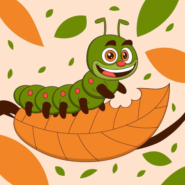 Ilustración de oruga de dibujos animados dibujados a mano