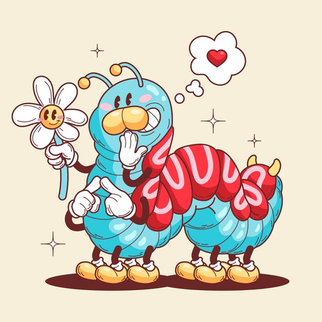 Ilustración de oruga de dibujos animados dibujados a mano