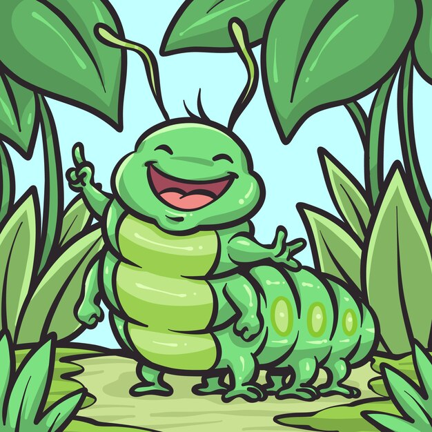 Ilustración de oruga de dibujos animados dibujados a mano