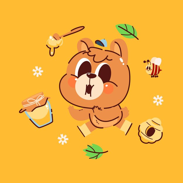 Ilustración de oso de dibujos animados dibujados a mano
