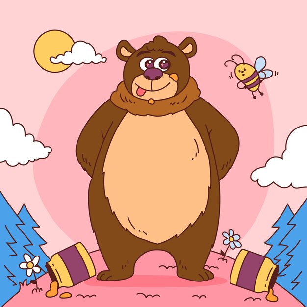 Ilustración de oso de dibujos animados dibujados a mano