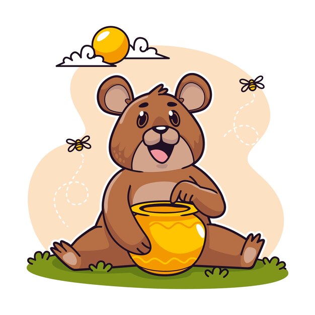Ilustración de oso de dibujos animados dibujados a mano