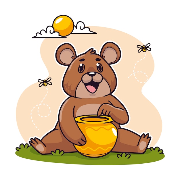 Ilustración de oso de dibujos animados dibujados a mano