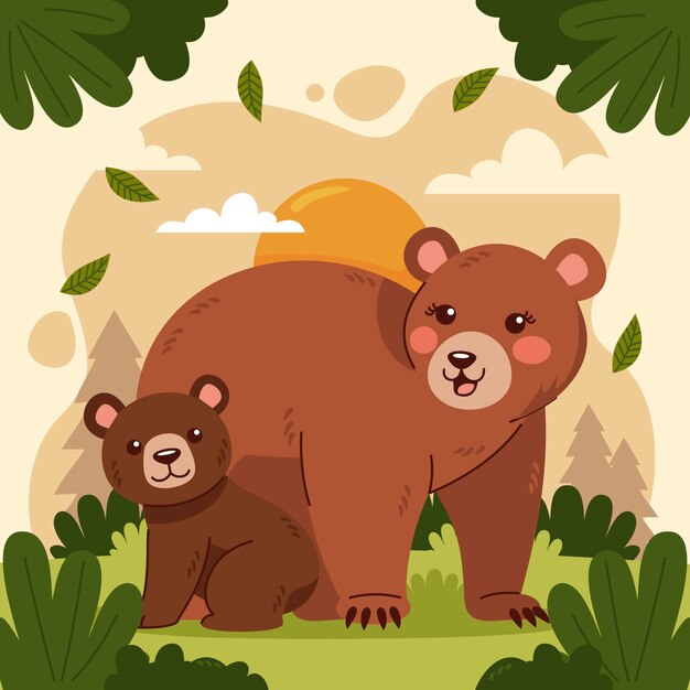 Ilustración de oso femenino dibujado a mano