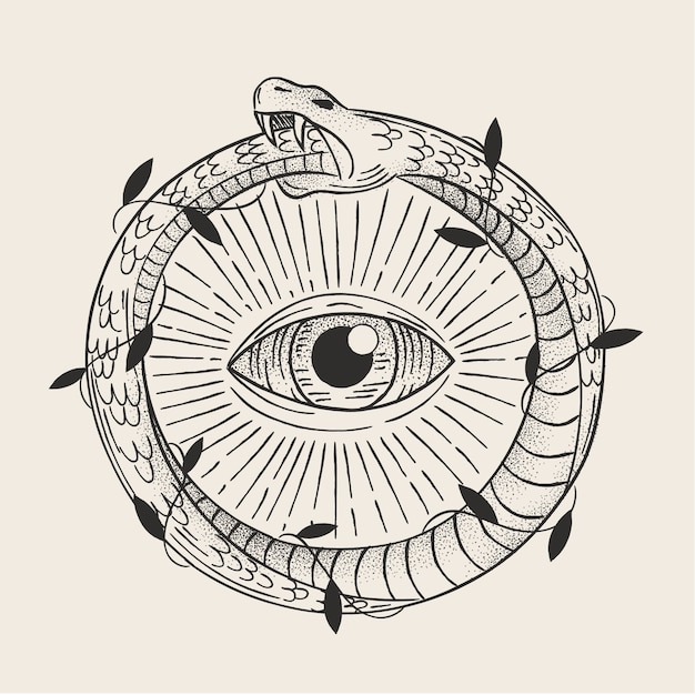 Ilustración de ouroboros de diseño plano