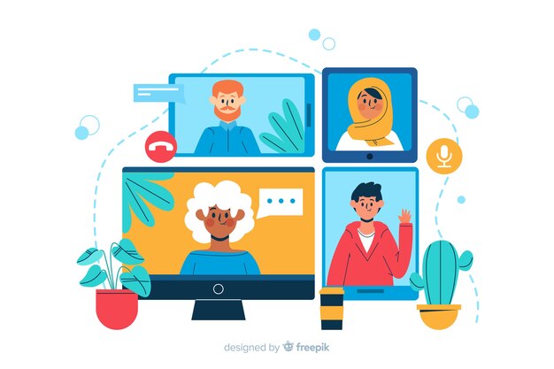 Ilustración de página de aterrizaje de video conferencia