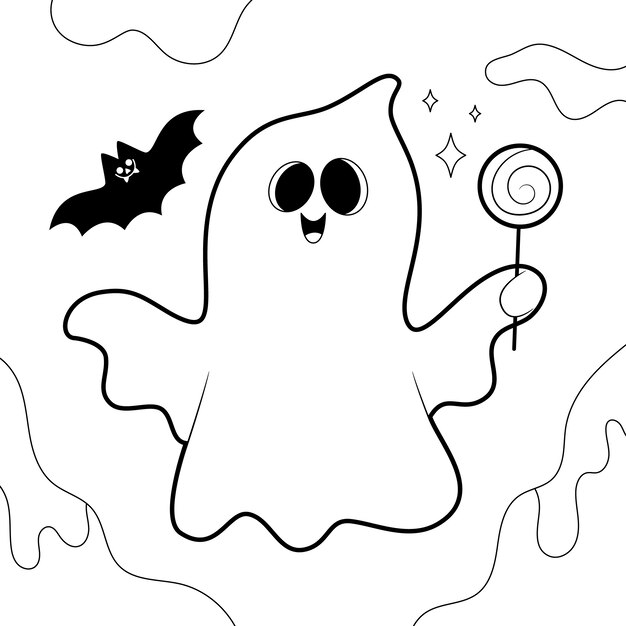 Ilustración de página para colorear de halloween plana