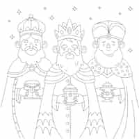 Vector gratuito ilustración de la página de colorear de los reyes magos planos