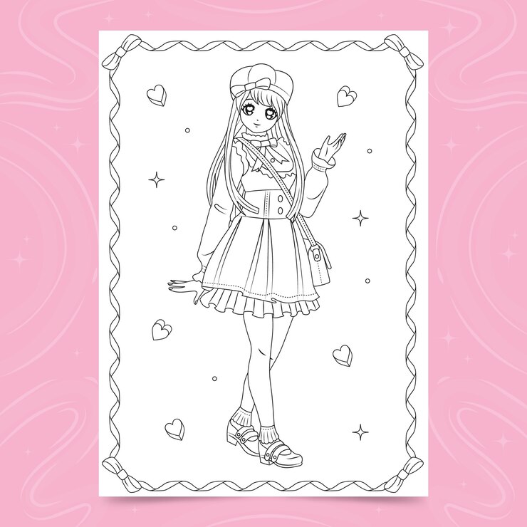 Vector gratuito ilustración de páginas para colorear de anime dibujadas a mano