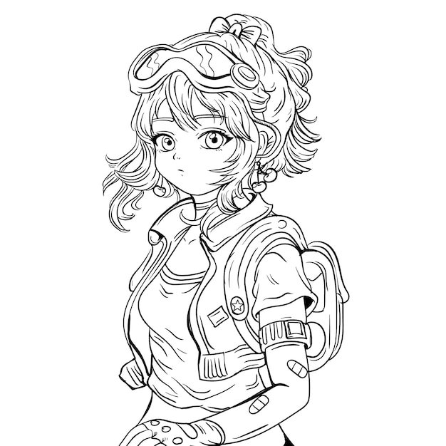 Ilustración de páginas para colorear de anime dibujadas a mano