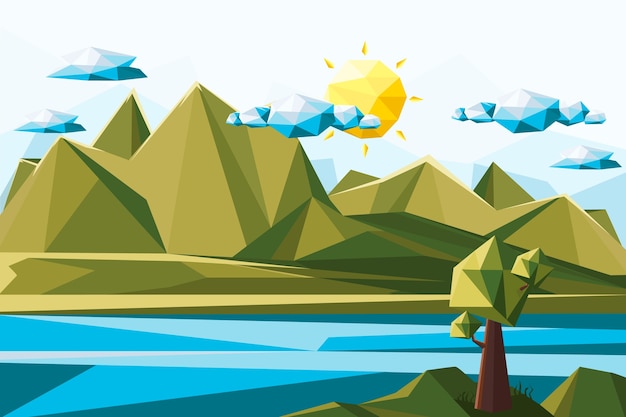 Vector gratuito ilustración de paisaje de baja poli de diseño plano