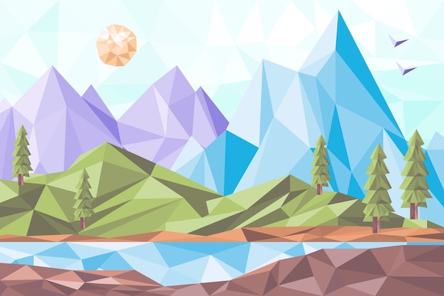 Vector gratuito ilustración de paisaje de baja poli de diseño plano