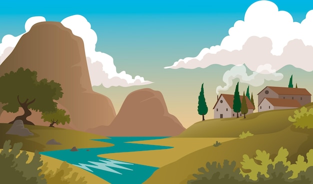 Vector gratuito ilustración de paisaje de campo