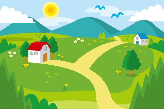 Ilustración de paisaje de campo