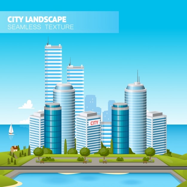 Ilustración de paisaje de ciudad costera