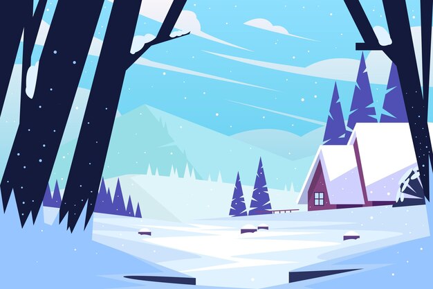 Ilustración de paisaje de invierno plano