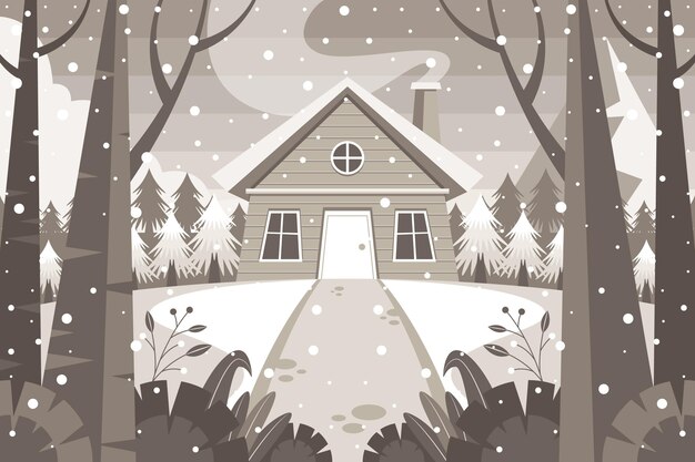 Ilustración de paisaje de invierno plano