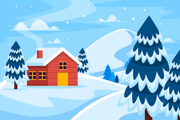 Ilustración de paisaje de invierno plano
