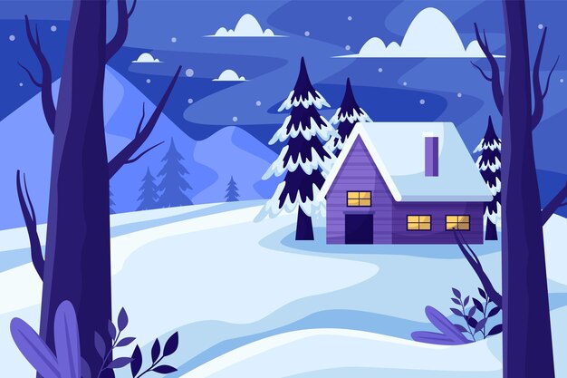 Ilustración de paisaje de invierno plano