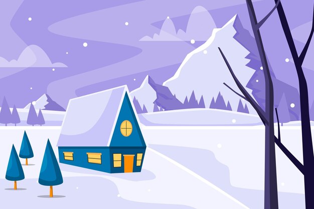 Ilustración de paisaje de invierno plano