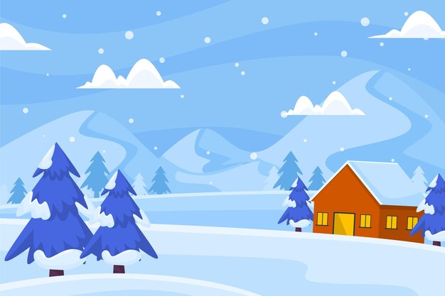 Ilustración de paisaje de invierno plano