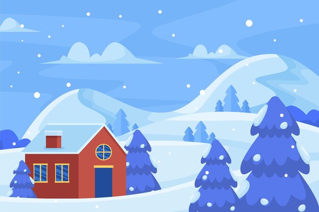 Ilustración de paisaje de invierno plano
