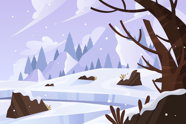 Ilustración de paisaje de invierno plano