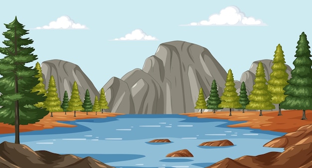 Ilustración del paisaje del lago Serene Mountain