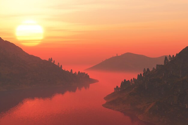 Ilustración de paisaje de montaña realista