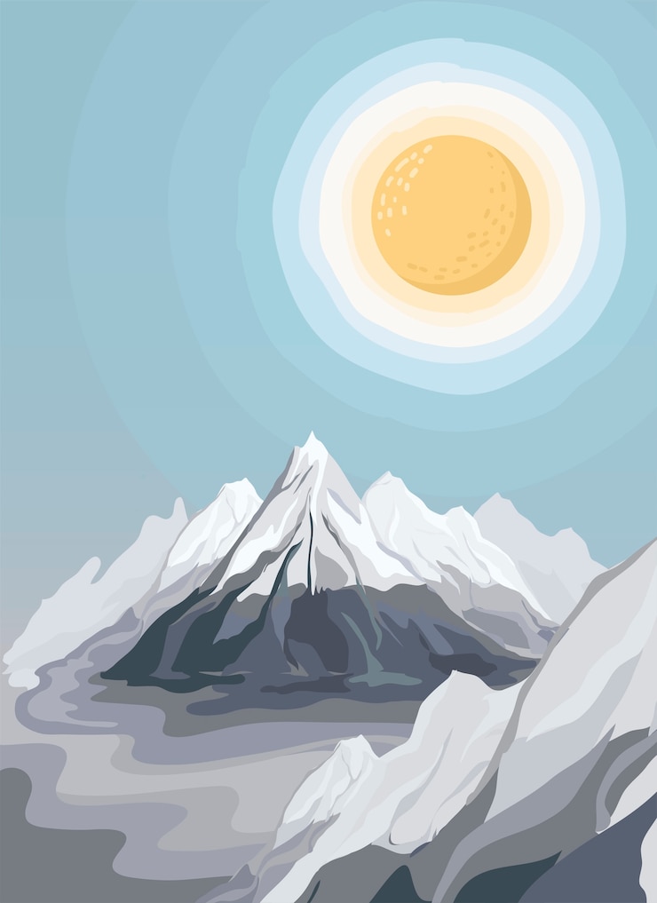 Vector gratuito ilustración de paisaje de vista de montaña pintado