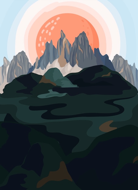 Vector gratuito ilustración de paisaje de vista de montaña pintado