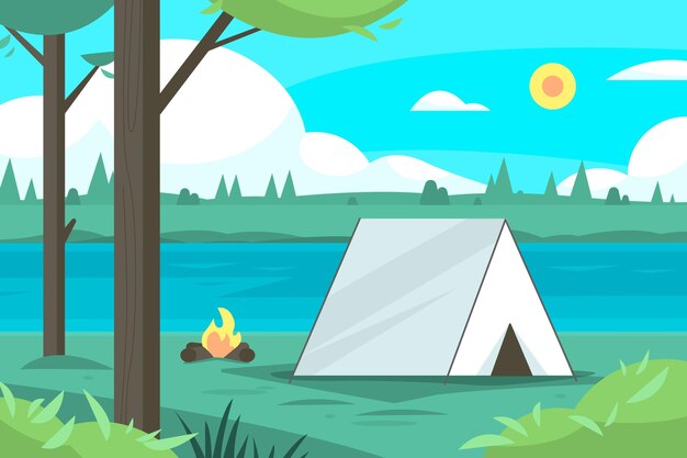 Ilustración de paisaje de zona de camping