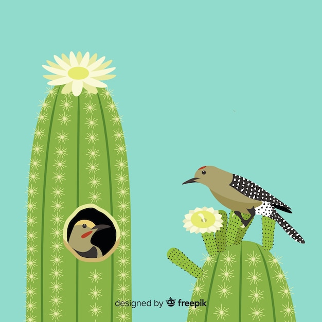 Vector gratuito ilustración pájaro en cactus