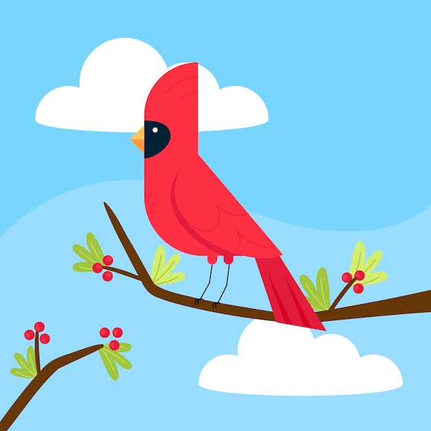 Vector gratuito ilustración de pájaro cardenal de diseño plano