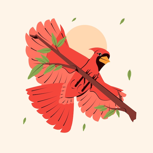 Vector gratuito ilustración de pájaro cardenal de diseño plano