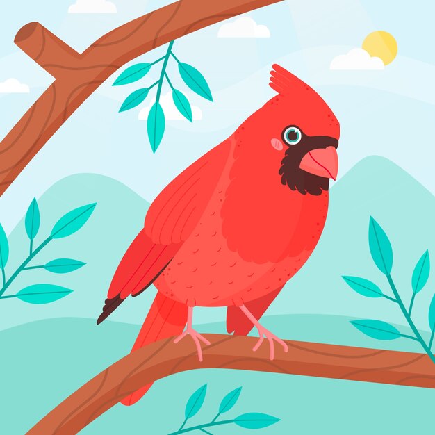 Ilustración de pájaro cardenal de diseño plano